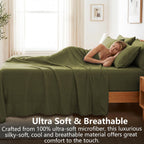 Hotel Soft Bed Sheet Set- Bedding Sheets & Pillowcases -Breathable Bedding - Wrinkle, Fade, Stain Resistant-Deep Pocket Flat Fitted Bed Sheet Set(Olive green,King Single)