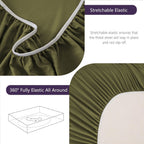 Hotel Soft Bed Sheet Set- Bedding Sheets & Pillowcases -Breathable Bedding - Wrinkle, Fade, Stain Resistant-Deep Pocket Flat Fitted Bed Sheet Set(Olive green,King Single)