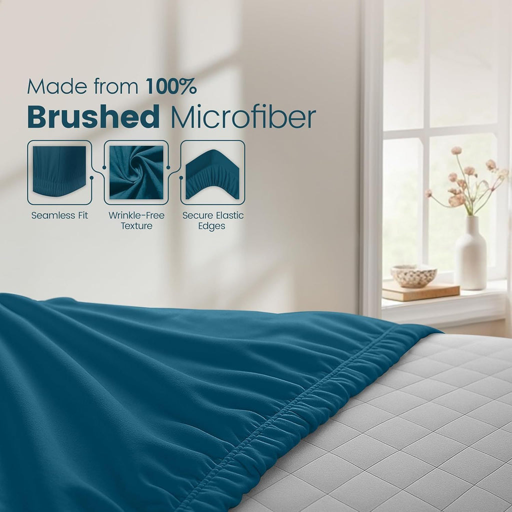 Hotel Quality Fitted Sheet - 1 Piece Fitted Sheet  -Breathable Bedding - Wrinkle, Fade, Stain Resistant- 16inch/40cm Deep Pocket Fitted Bed Sheet-Wrinkle and Fade Resistant,(Biscay blue,King Single)