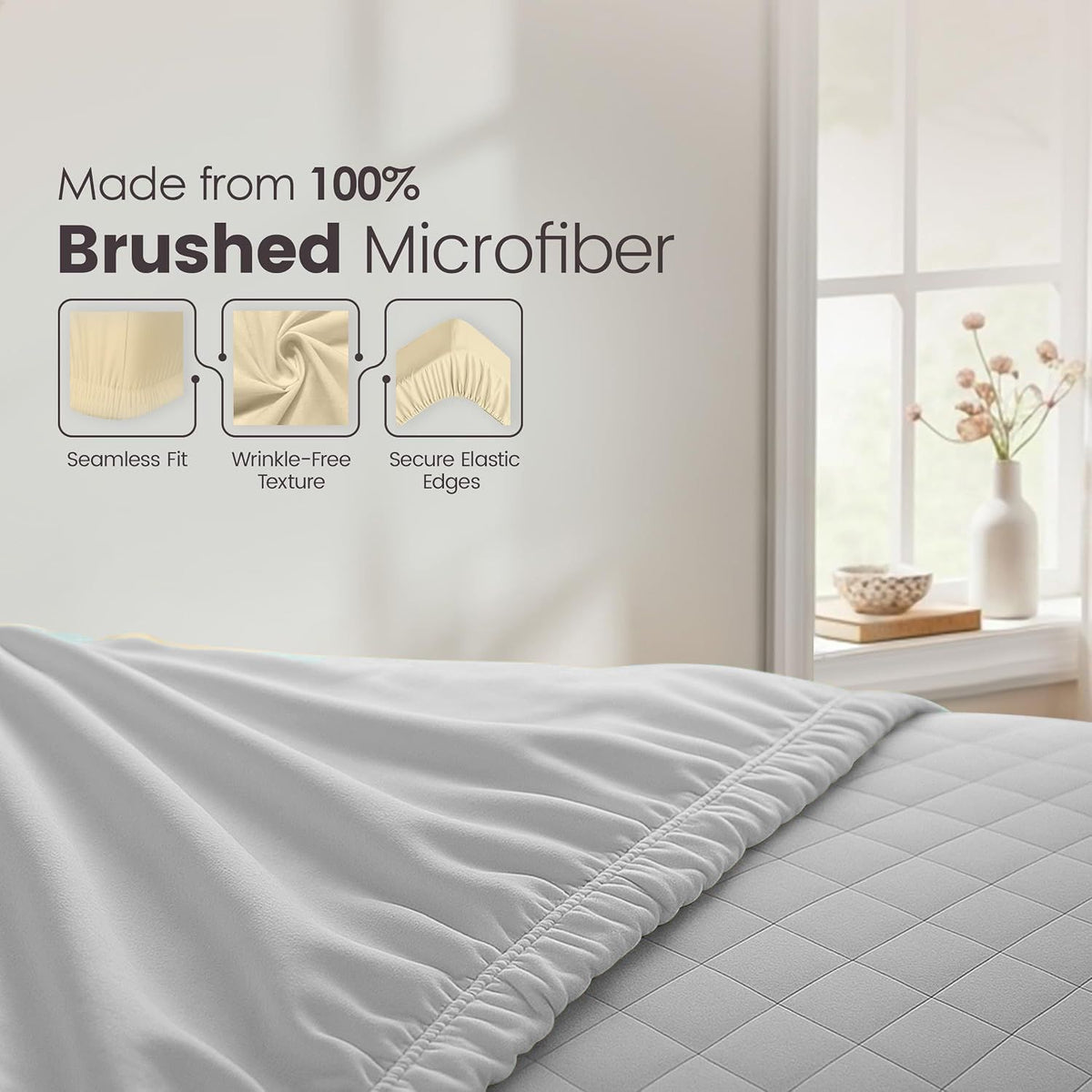 Hotel Quality Fitted Sheet - 1 Piece Fitted Sheet  -Breathable Bedding - Wrinkle, Fade, Stain Resistant- 16inch/40cm Deep Pocket Fitted Bed Sheet-Wrinkle and Fade Resistant,(Silver-gray,King Single)