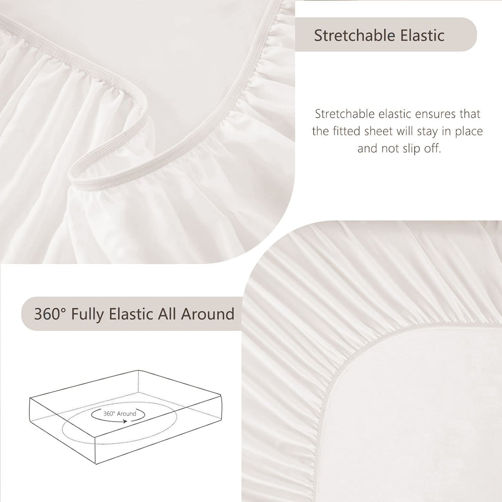 Hotel Soft Bed Sheet Set- Bedding Sheets & Pillowcases -Breathable Bedding - Wrinkle, Fade, Stain Resistant-Deep Pocket Flat Fitted Bed Sheet Set(White,Queen)
