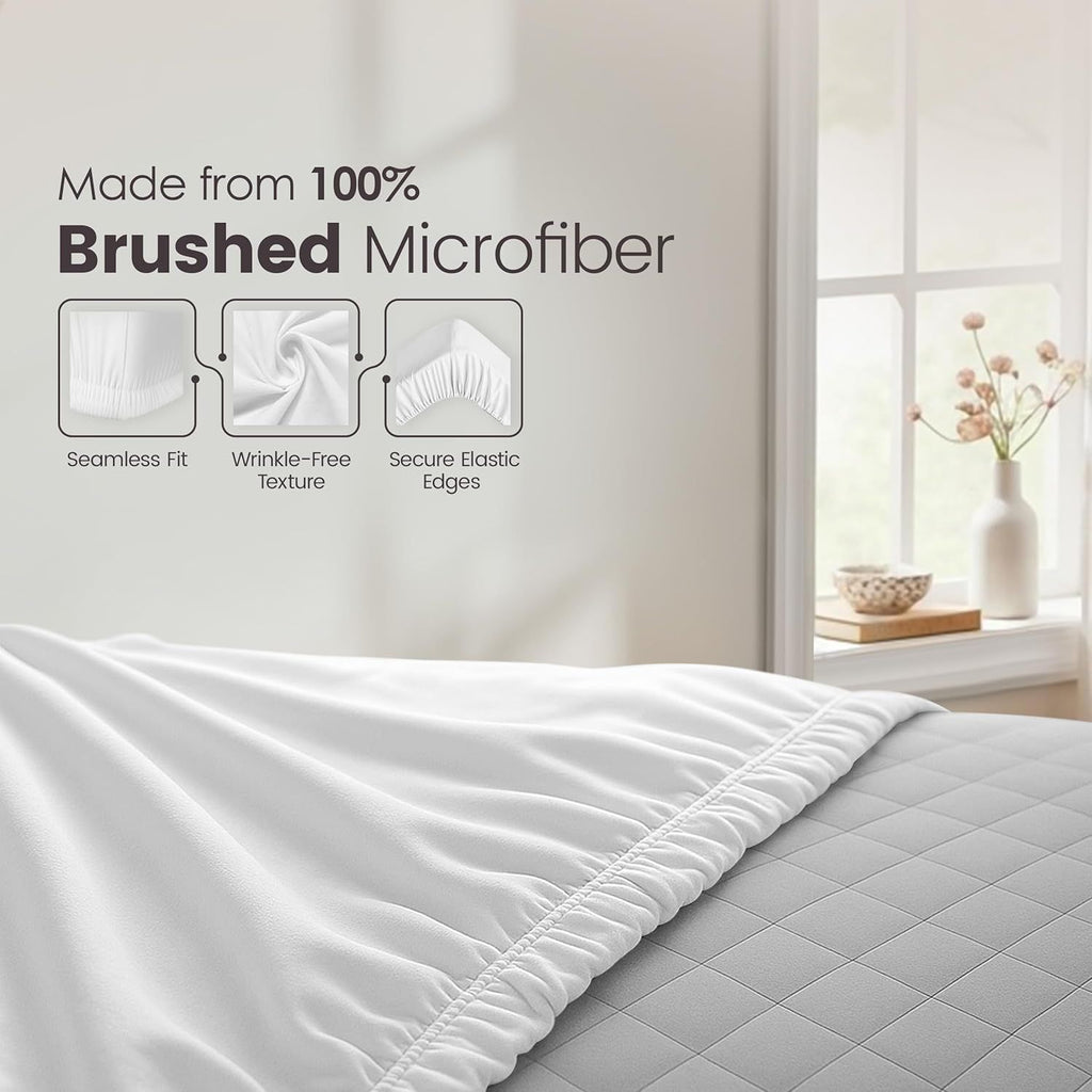 Hotel Quality Fitted Sheet - 1 Piece Fitted Sheet  -Breathable Bedding - Wrinkle, Fade, Stain Resistant- 16inch/40cm Deep Pocket Fitted Bed Sheet-Wrinkle and Fade Resistant,(White,Queen)