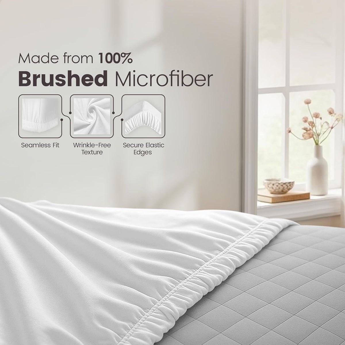 Hotel Quality Fitted Sheet - 1 Piece Fitted Sheet  -Breathable Bedding - Wrinkle, Fade, Stain Resistant- 16inch/40cm Deep Pocket Fitted Bed Sheet-Wrinkle and Fade Resistant,(White,Queen)