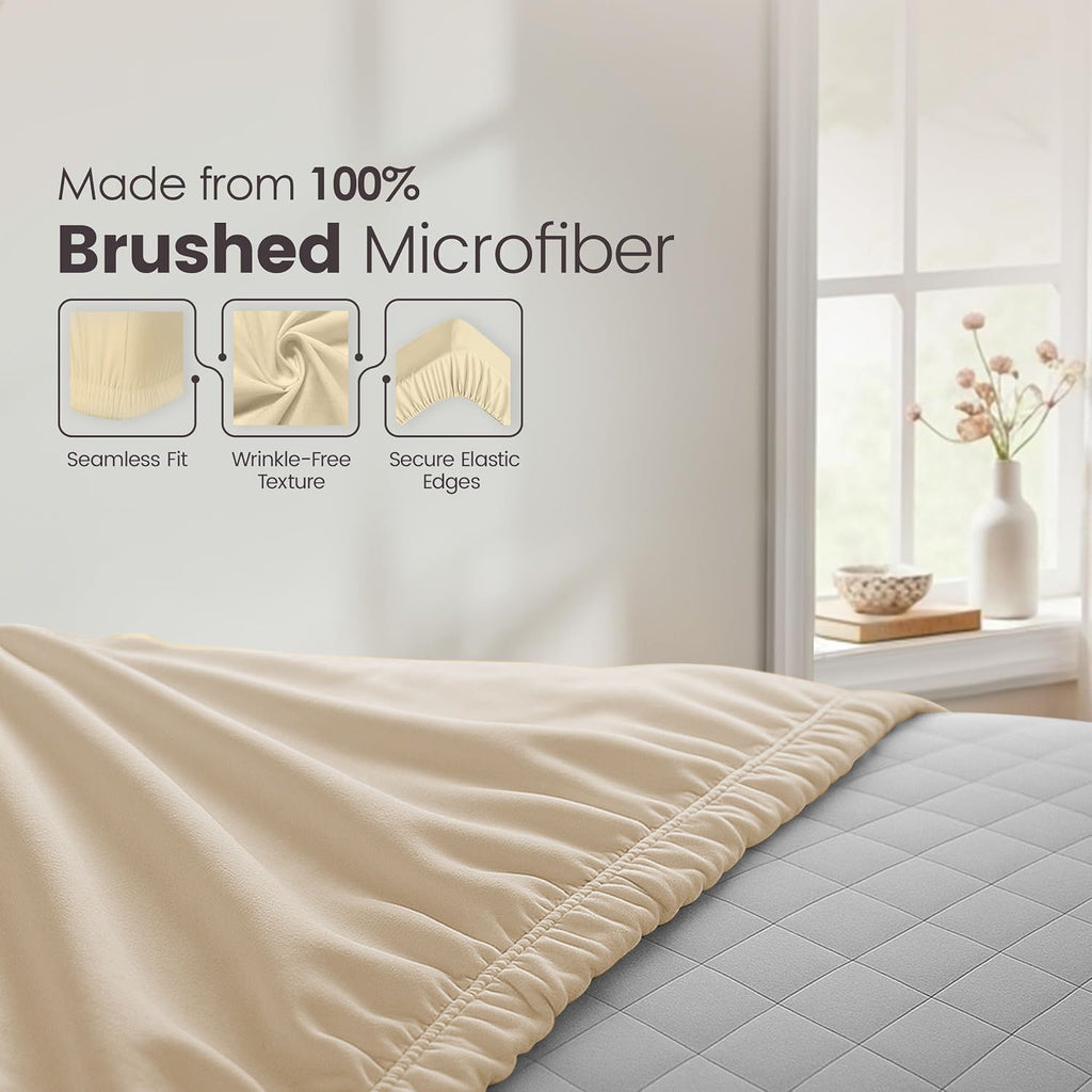 Hotel Quality Fitted Sheet - 1 Piece Fitted Sheet  -Breathable Bedding - Wrinkle, Fade, Stain Resistant- 16inch/40cm Deep Pocket Fitted Bed Sheet-Wrinkle and Fade Resistant,(Cream White,Single)