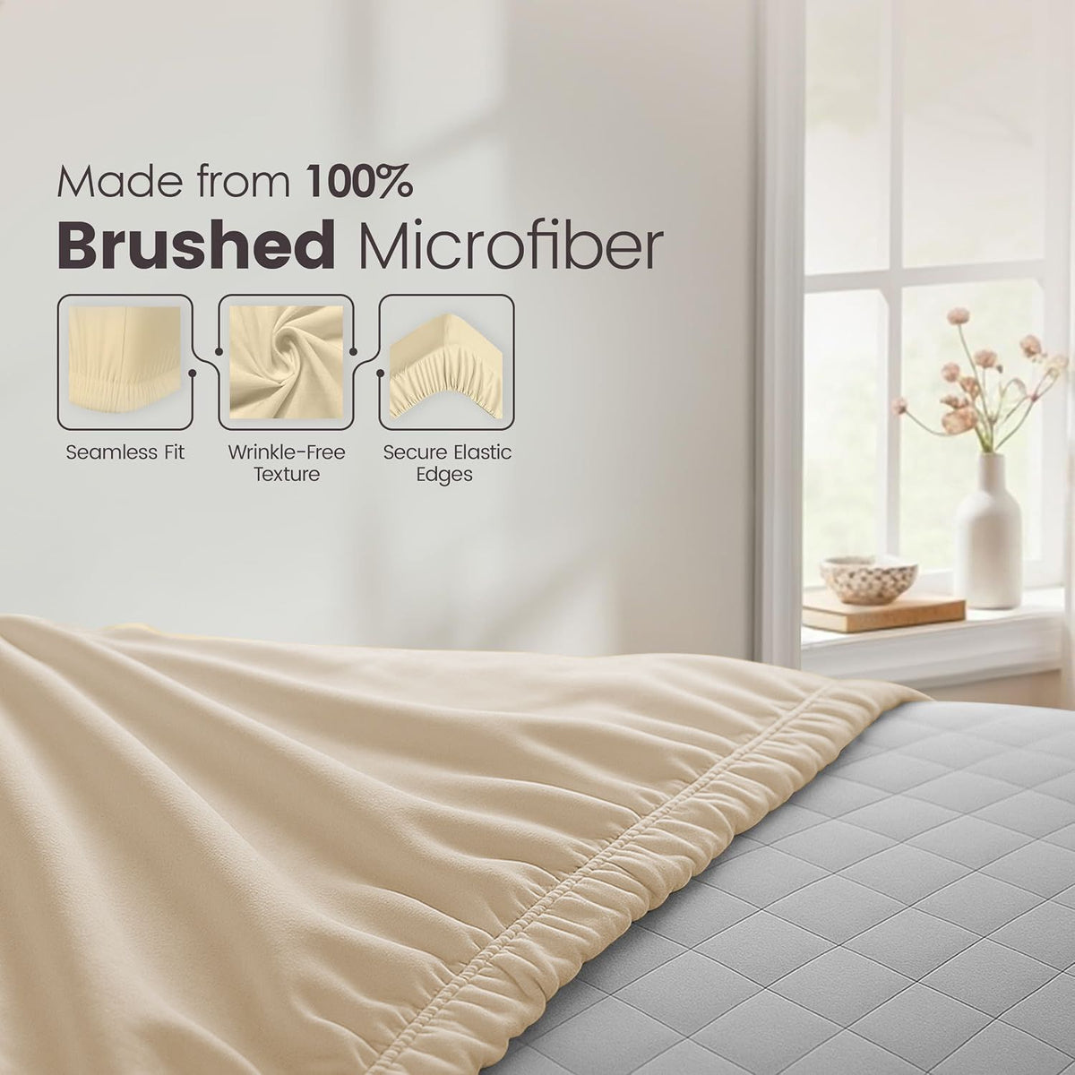 Hotel Quality Fitted Sheet - 1 Piece Fitted Sheet  -Breathable Bedding - Wrinkle, Fade, Stain Resistant- 16inch/40cm Deep Pocket Fitted Bed Sheet-Wrinkle and Fade Resistant,(Cream White,Single)