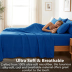 Hotel Soft Bed Sheet Set- Bedding Sheets & Pillowcases -Breathable Bedding - Wrinkle, Fade, Stain Resistant-Deep Pocket Flat Fitted Bed Sheet Set(Royal blue,Super King)