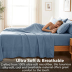 Hotel Soft Bed Sheet Set- Bedding Sheets & Pillowcases -Breathable Bedding - Wrinkle, Fade, Stain Resistant-Deep Pocket Flat Fitted Bed Sheet Set(Ocean,Super King)