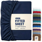 Hotel Quality Fitted Sheet - 1 Piece Fitted Sheet  -Breathable Bedding - Wrinkle, Fade, Stain Resistant- 16inch/40cm Deep Pocket Fitted Bed Sheet-Wrinkle and Fade Resistant,(Navy,Super King)
