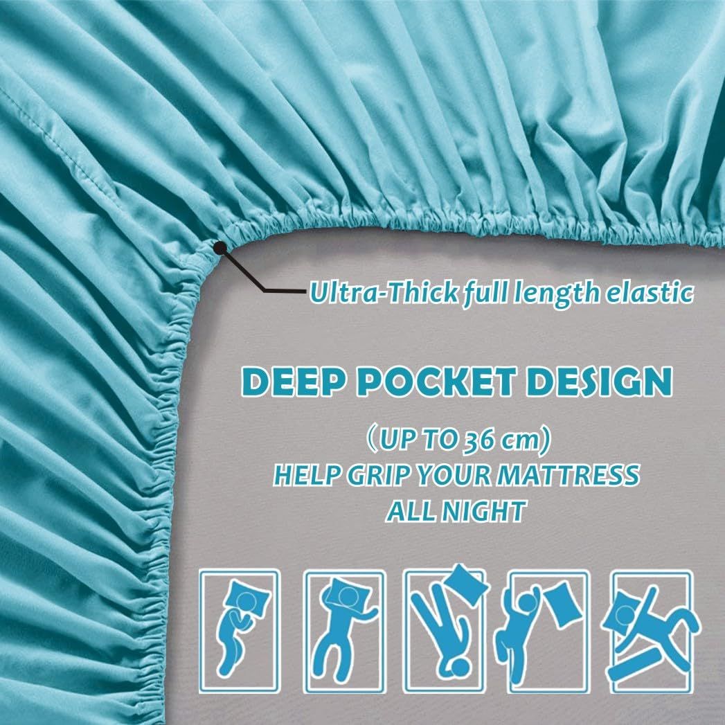 3 Piece Fitted Sheet Set- Fitted Sheet & Pillowcases -Breathable Bedding - Wrinkle, Fade, Stain Resistant- 40cm Deep Pocket Fitted Bed Sheet Set(Ice blue,Double)