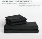 3 Piece Fitted Sheet Set- Fitted Sheet & Pillowcases -Breathable Bedding - Wrinkle, Fade, Stain Resistant- 40cm Deep Pocket Fitted Bed Sheet Set(Black,Double)