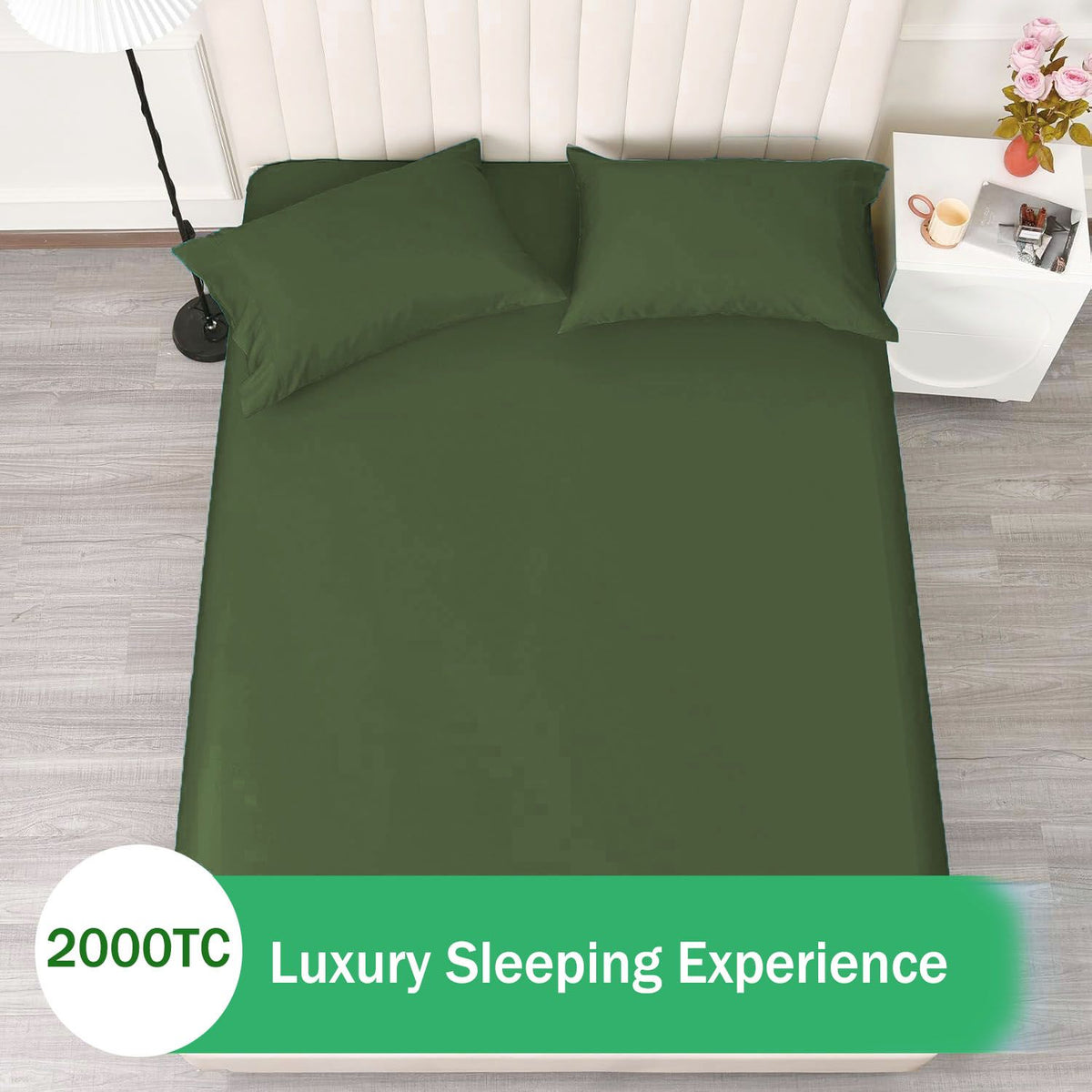 3 Piece Fitted Sheet Set- Fitted Sheet & Pillowcases -Breathable Bedding - Wrinkle, Fade, Stain Resistant- 40cm Deep Pocket Fitted Bed Sheet Set(Olive green,Double)