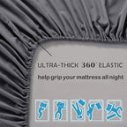 3 Piece Fitted Sheet Set- Fitted Sheet & Pillowcases -Breathable Bedding - Wrinkle, Fade, Stain Resistant- 40cm Deep Pocket Fitted Bed Sheet Set(Dark gray,Double)