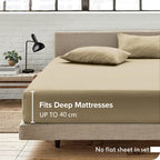 3 Piece Fitted Sheet Set- Fitted Sheet & Pillowcases -Breathable Bedding - Wrinkle, Fade, Stain Resistant- 40cm Deep Pocket Fitted Bed Sheet Set(Camel Beige,Double)