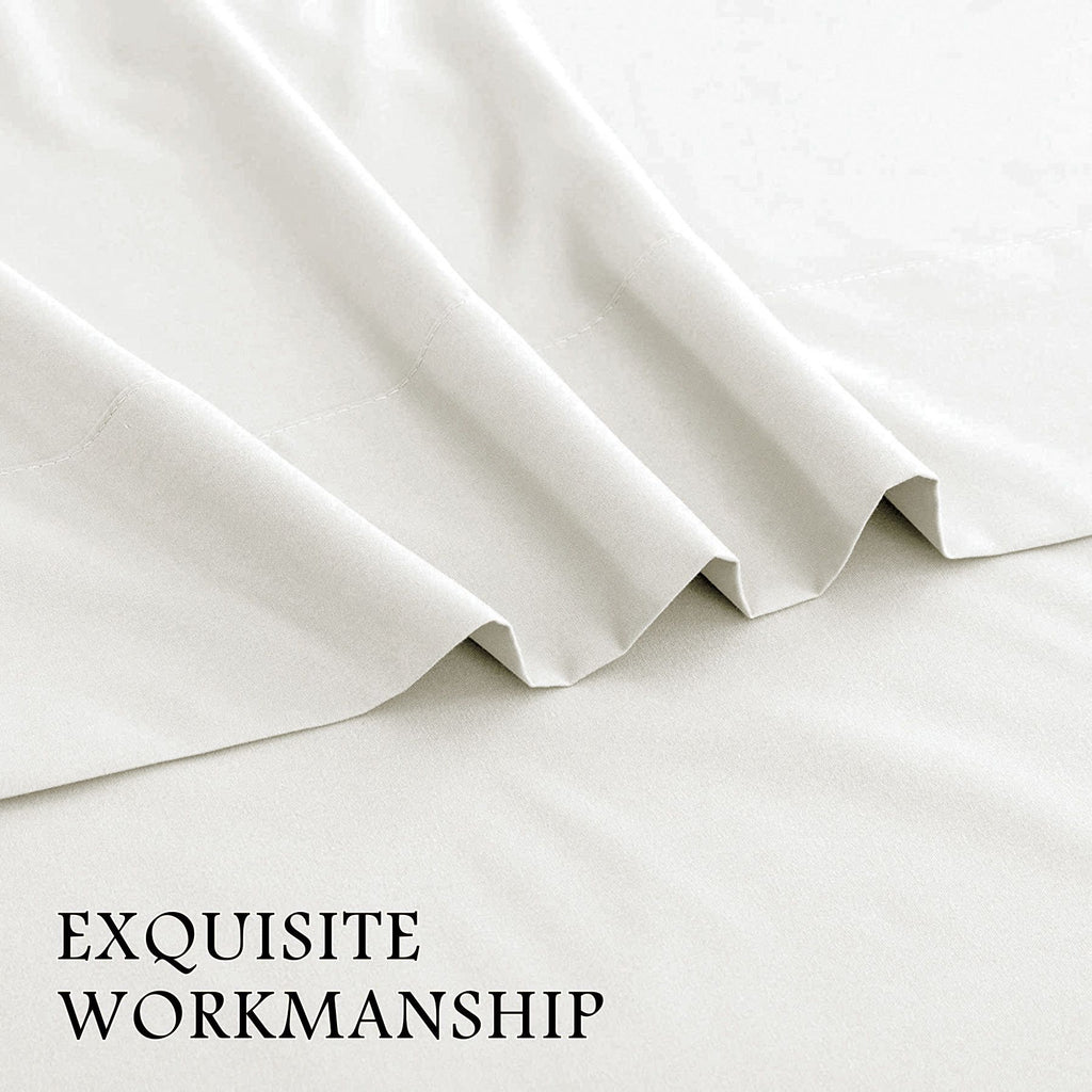 4 Piece Bed Sheet Set- Bedding Sheets & Pillowcases -Breathable Bedding - Wrinkle, Fade, Stain Resistant-Deep Pocket Flat Fitted Bed Sheet Set(Raw white,Double)