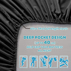 4 Piece Bed Sheet Set- Bedding Sheets & Pillowcases -Breathable Bedding - Wrinkle, Fade, Stain Resistant-Deep Pocket Flat Fitted Bed Sheet Set(Black,Double)