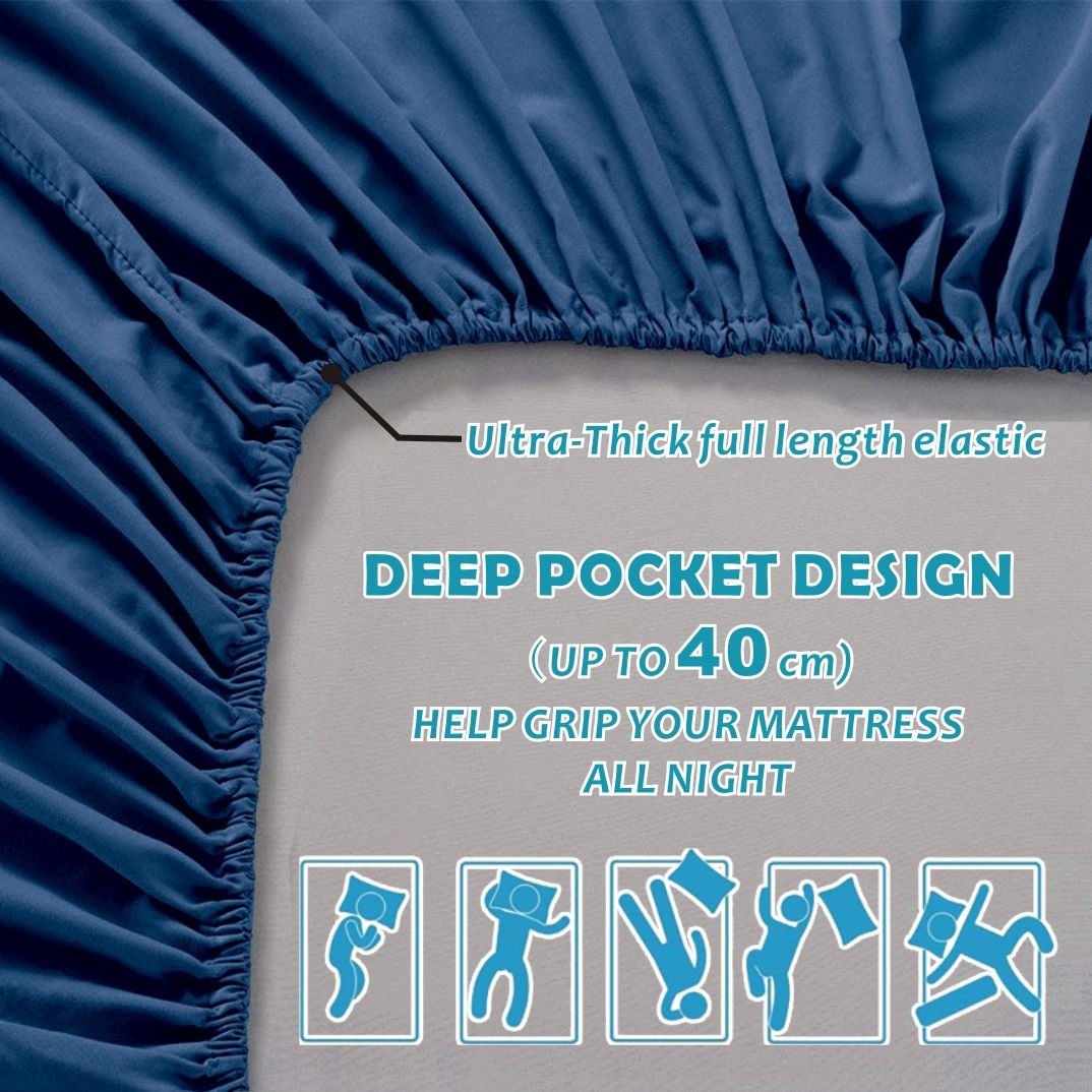 4 Piece Bed Sheet Set- Bedding Sheets & Pillowcases -Breathable Bedding - Wrinkle, Fade, Stain Resistant-Deep Pocket Flat Fitted Bed Sheet Set(Navy,Double)