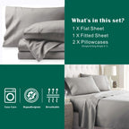 4 Piece Bed Sheet Set- Bedding Sheets & Pillowcases -Breathable Bedding - Wrinkle, Fade, Stain Resistant-Deep Pocket Flat Fitted Bed Sheet Set(Silver-gray,Double)