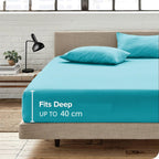 Hotel Quality Fitted Sheet - 1 Piece Fitted Sheet  -Breathable Bedding - Wrinkle, Fade, Stain Resistant- 16inch/40cm Deep Pocket Fitted Bed Sheet-Wrinkle and Fade Resistant,(Ice blue,Double)
