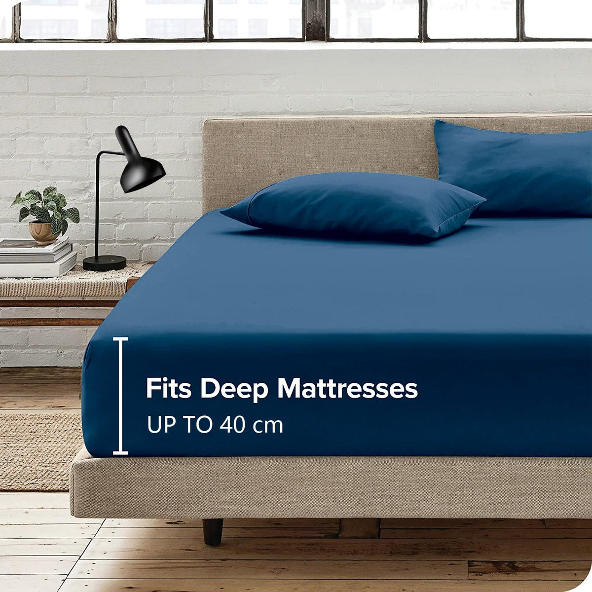 3 Piece Fitted Sheet Set- Fitted Sheet & Pillowcases -Breathable Bedding - Wrinkle, Fade, Stain Resistant- 40cm Deep Pocket Fitted Bed Sheet Set(Navy,King)