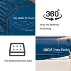 3 Piece Fitted Sheet Set- Fitted Sheet & Pillowcases -Breathable Bedding - Wrinkle, Fade, Stain Resistant- 40cm Deep Pocket Fitted Bed Sheet Set(Navy,King)