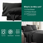 4 Piece Bed Sheet Set- Bedding Sheets & Pillowcases -Breathable Bedding - Wrinkle, Fade, Stain Resistant-Deep Pocket Flat Fitted Bed Sheet Set(Black,King)