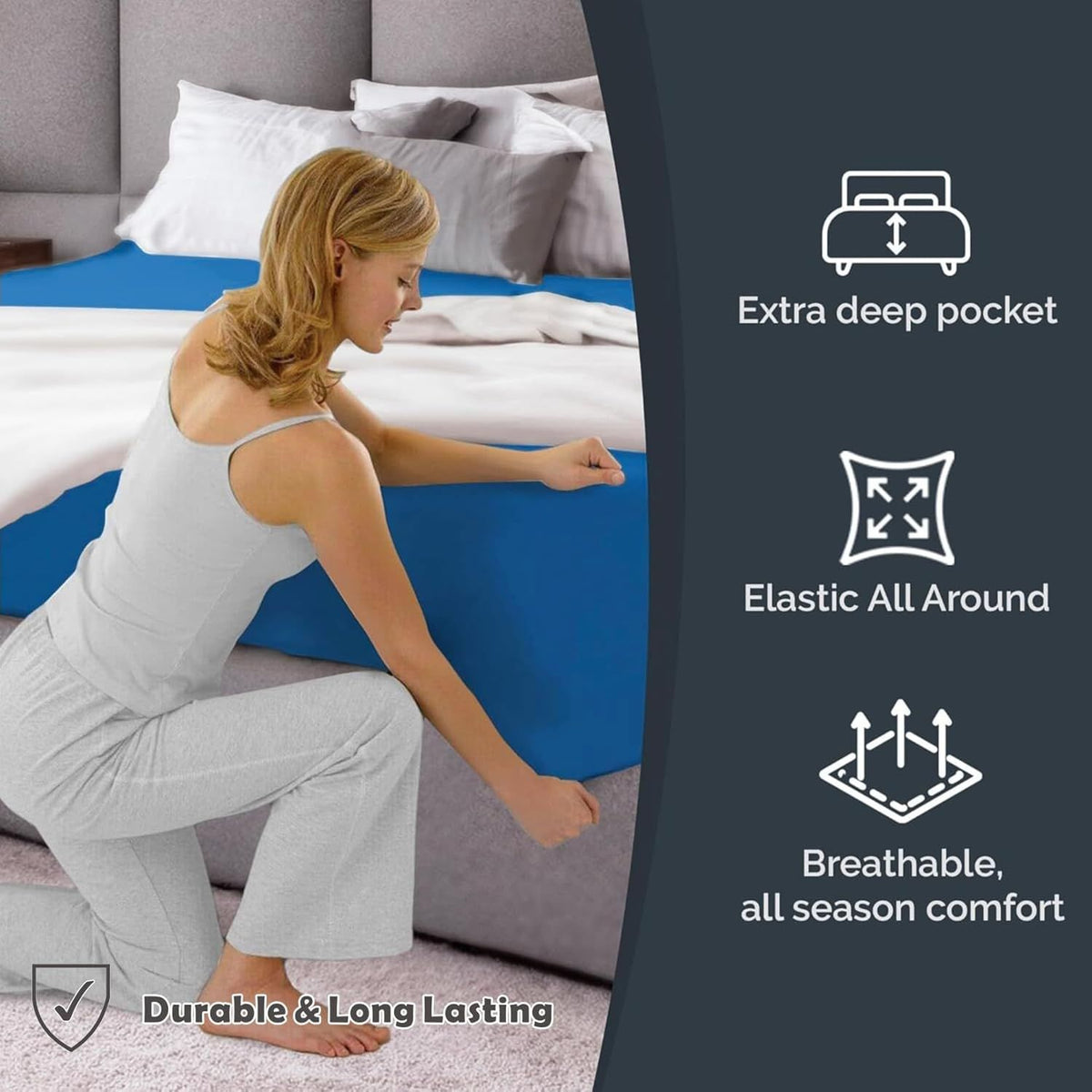 Hotel Quality Fitted Sheet - 1 Piece Fitted Sheet  -Breathable Bedding - Wrinkle, Fade, Stain Resistant- 16inch/40cm Deep Pocket Fitted Bed Sheet-Wrinkle and Fade Resistant,(Ocean,King)