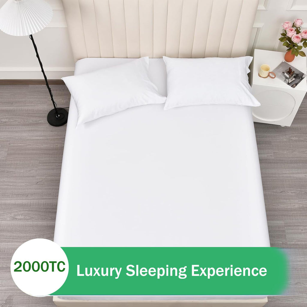 2 Piece Fitted Sheet Set- Fitted Sheet & Pillowcases -Breathable Bedding - Wrinkle, Fade, Stain Resistant- 40cm Deep Pocket Fitted Bed Sheet Set(Raw white,King Single)