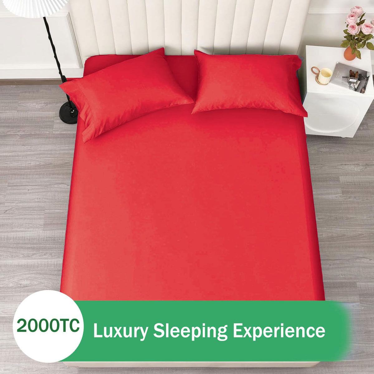 2 Piece Fitted Sheet Set- Fitted Sheet & Pillowcases -Breathable Bedding - Wrinkle, Fade, Stain Resistant- 40cm Deep Pocket Fitted Bed Sheet Set(Red,King Single)
