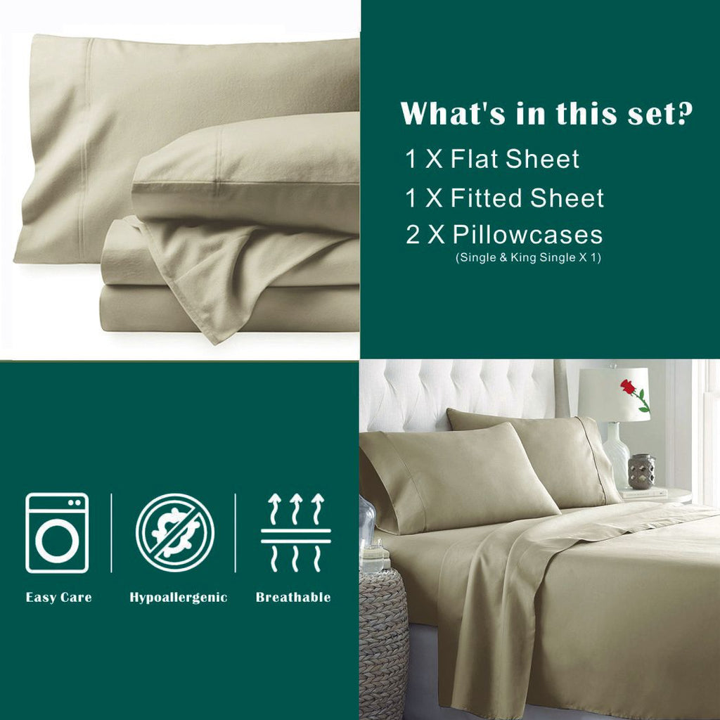 3 Piece Bed Sheet Set- Bedding Sheets & Pillowcases -Breathable Bedding - Wrinkle, Fade, Stain Resistant-Deep Pocket Flat Fitted Bed Sheet Set(Cream White,King Single)