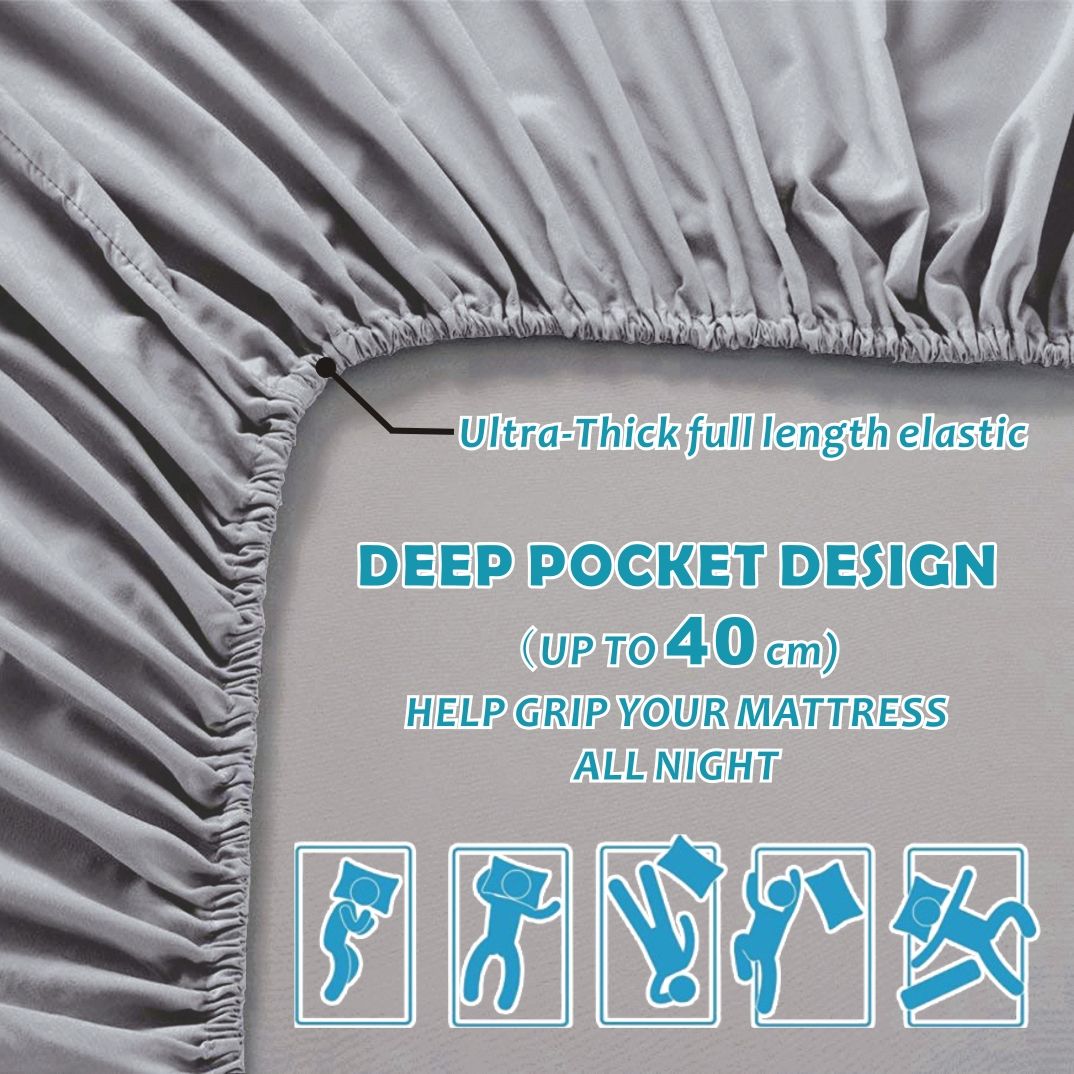3 Piece Bed Sheet Set- Bedding Sheets & Pillowcases -Breathable Bedding - Wrinkle, Fade, Stain Resistant-Deep Pocket Flat Fitted Bed Sheet Set(Silver-gray,King Single)