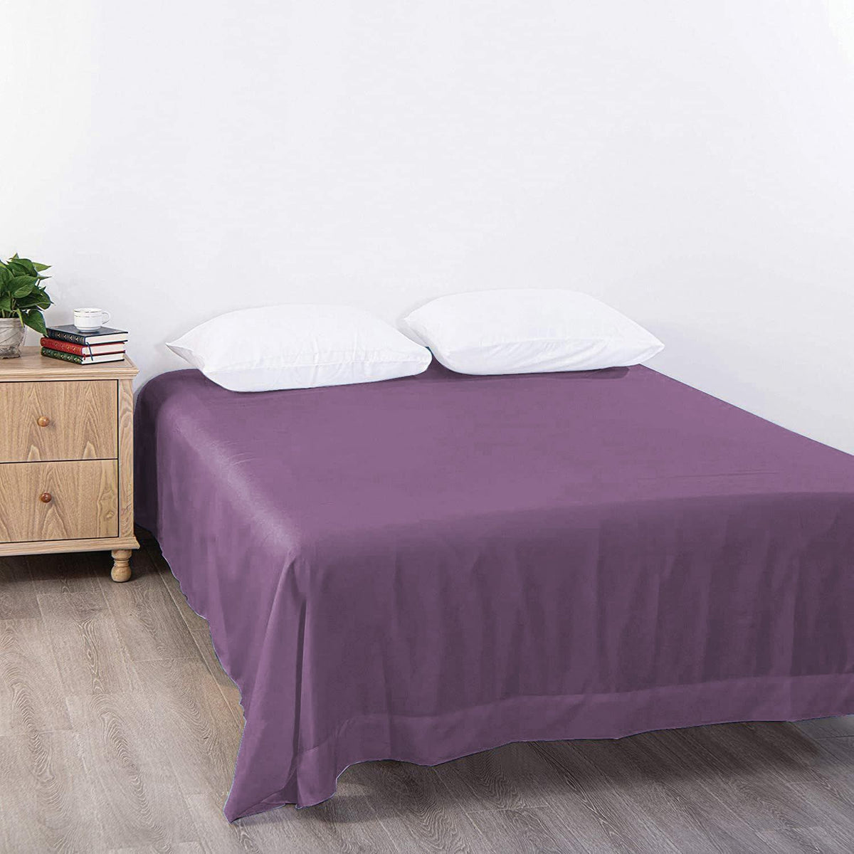 Elegant Comfort Premium Hotel Quality 1-Piece King Single Flat Sheet, Luxury and Softest 2000 Thread Count Bedding Flat Sheet(King Single,Purple)
