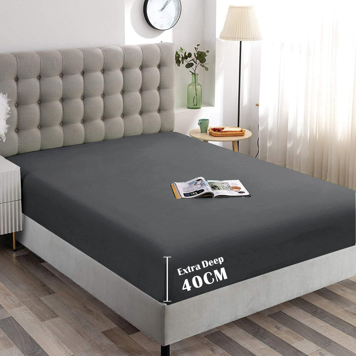 Hotel Quality Fitted Sheet - 1 Piece Fitted Sheet  -Breathable Bedding - Wrinkle, Fade, Stain Resistant- 16inch/40cm Deep Pocket Fitted Bed Sheet-Wrinkle and Fade Resistant,(Dark gray,King Single)