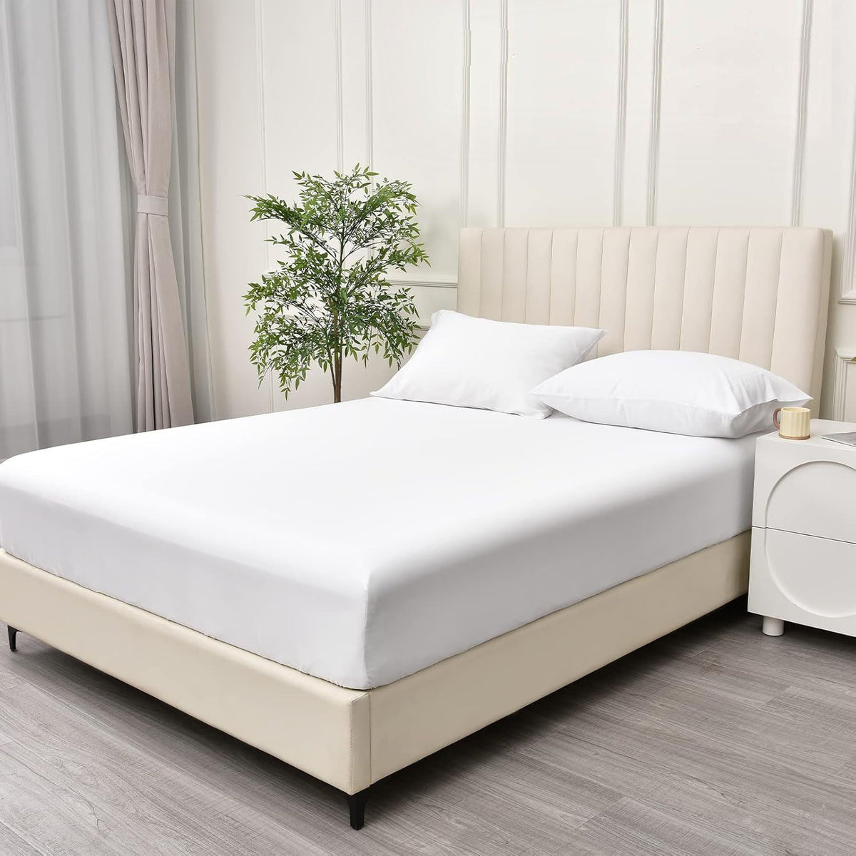 3 Piece Fitted Sheet Set- Fitted Sheet & Pillowcases -Breathable Bedding - Wrinkle, Fade, Stain Resistant- 40cm Deep Pocket Fitted Bed Sheet Set(White,Queen)