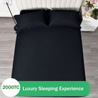 3 Piece Fitted Sheet Set- Fitted Sheet & Pillowcases -Breathable Bedding - Wrinkle, Fade, Stain Resistant- 40cm Deep Pocket Fitted Bed Sheet Set(Black,Queen)