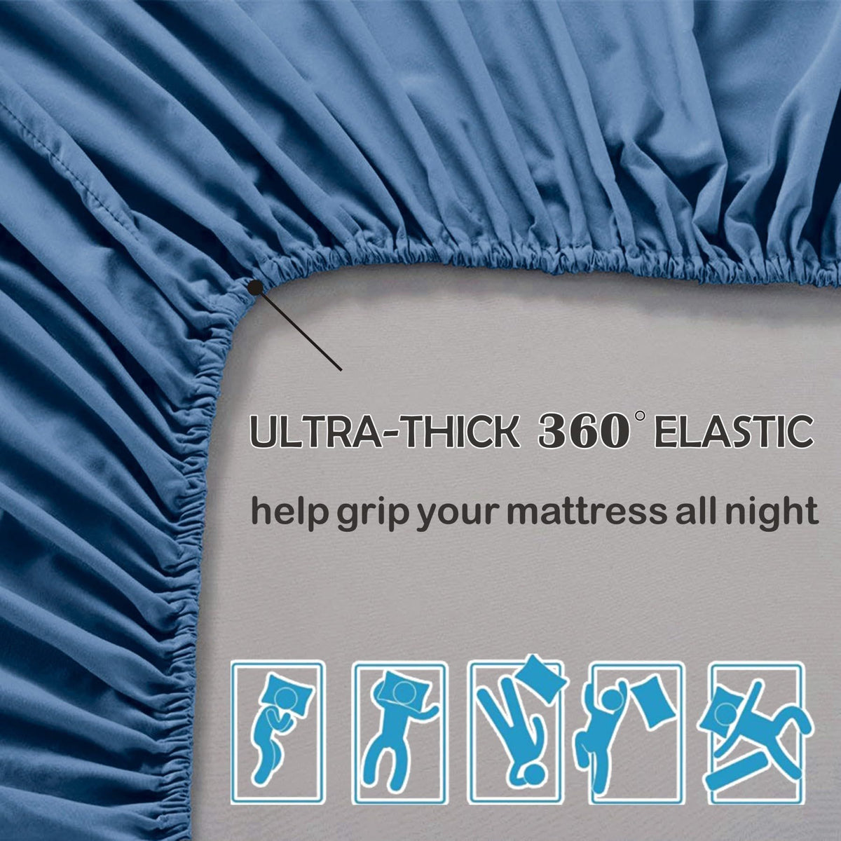 3 Piece Fitted Sheet Set- Fitted Sheet & Pillowcases -Breathable Bedding - Wrinkle, Fade, Stain Resistant- 40cm Deep Pocket Fitted Bed Sheet Set(Navy,Queen)
