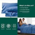 4 Piece Bed Sheet Set- Bedding Sheets & Pillowcases -Breathable Bedding - Wrinkle, Fade, Stain Resistant-Deep Pocket Flat Fitted Bed Sheet Set(Ocean,Queen)