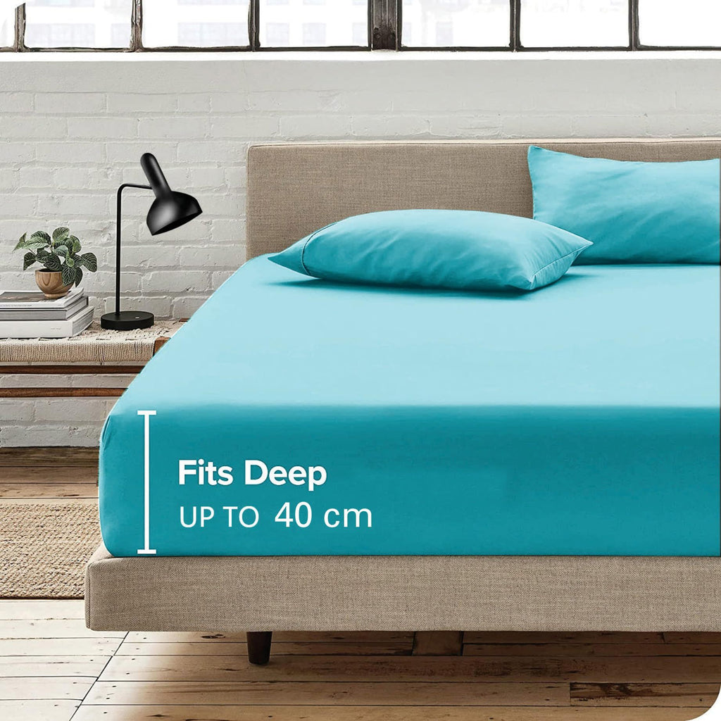 Hotel Quality Fitted Sheet - 1 Piece Fitted Sheet  -Breathable Bedding - Wrinkle, Fade, Stain Resistant- 16inch/40cm Deep Pocket Fitted Bed Sheet-Wrinkle and Fade Resistant,(Ice blue,Queen)
