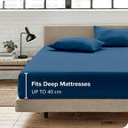Hotel Quality Fitted Sheet - 1 Piece Fitted Sheet  -Breathable Bedding - Wrinkle, Fade, Stain Resistant- 16inch/40cm Deep Pocket Fitted Bed Sheet-Wrinkle and Fade Resistant,(Navy,Queen)
