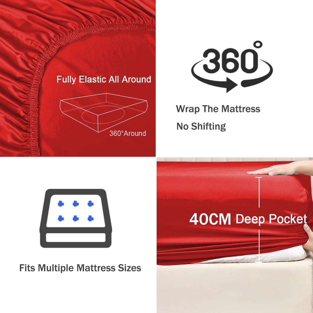 2 Piece Fitted Sheet Set- Fitted Sheet & Pillowcases -Breathable Bedding - Wrinkle, Fade, Stain Resistant- 40cm Deep Pocket Fitted Bed Sheet Set(Red,Single)