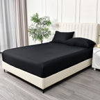 2 Piece Fitted Sheet Set- Fitted Sheet & Pillowcases -Breathable Bedding - Wrinkle, Fade, Stain Resistant- 40cm Deep Pocket Fitted Bed Sheet Set(Black,Single)