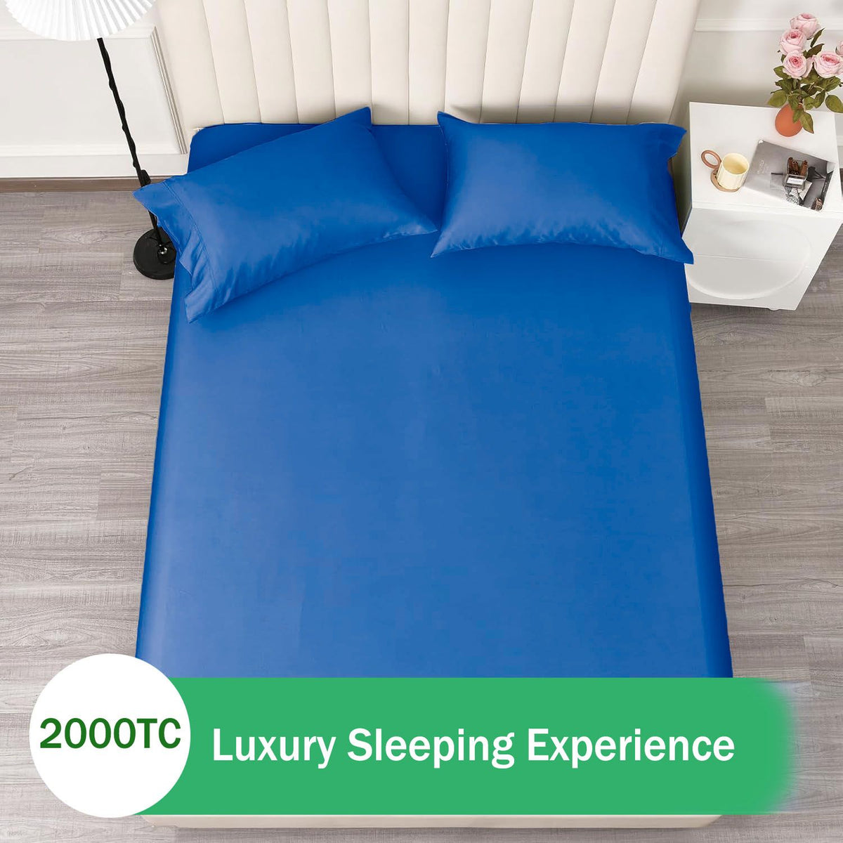 2 Piece Fitted Sheet Set- Fitted Sheet & Pillowcases -Breathable Bedding - Wrinkle, Fade, Stain Resistant- 40cm Deep Pocket Fitted Bed Sheet Set(Royal blue,Single)
