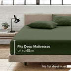 2 Piece Fitted Sheet Set- Fitted Sheet & Pillowcases -Breathable Bedding - Wrinkle, Fade, Stain Resistant- 40cm Deep Pocket Fitted Bed Sheet Set(Olive green,Single)
