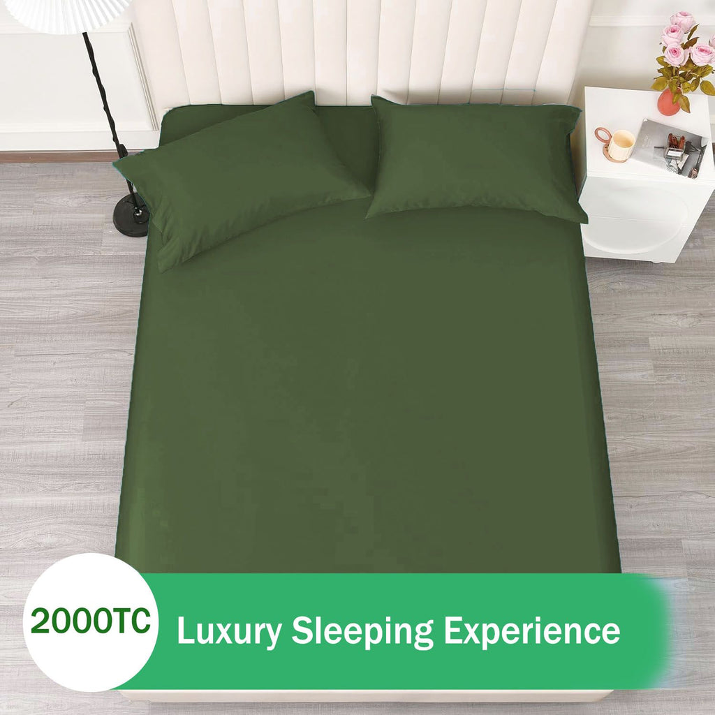 2 Piece Fitted Sheet Set- Fitted Sheet & Pillowcases -Breathable Bedding - Wrinkle, Fade, Stain Resistant- 40cm Deep Pocket Fitted Bed Sheet Set(Olive green,Single)