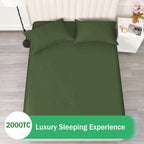 2 Piece Fitted Sheet Set- Fitted Sheet & Pillowcases -Breathable Bedding - Wrinkle, Fade, Stain Resistant- 40cm Deep Pocket Fitted Bed Sheet Set(Olive green,Single)
