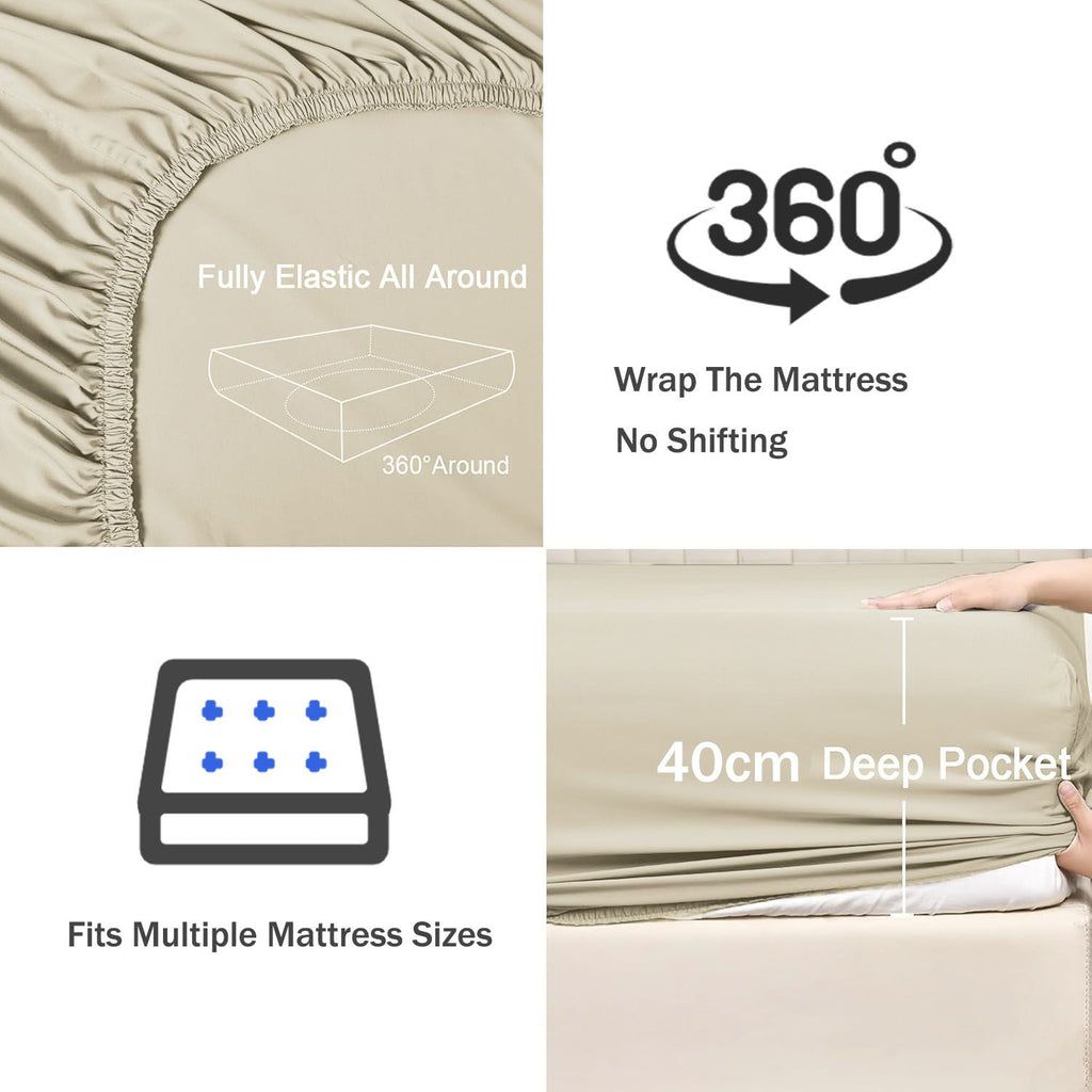 2 Piece Fitted Sheet Set- Fitted Sheet & Pillowcases -Breathable Bedding - Wrinkle, Fade, Stain Resistant- 40cm Deep Pocket Fitted Bed Sheet Set(Cream White,Single)