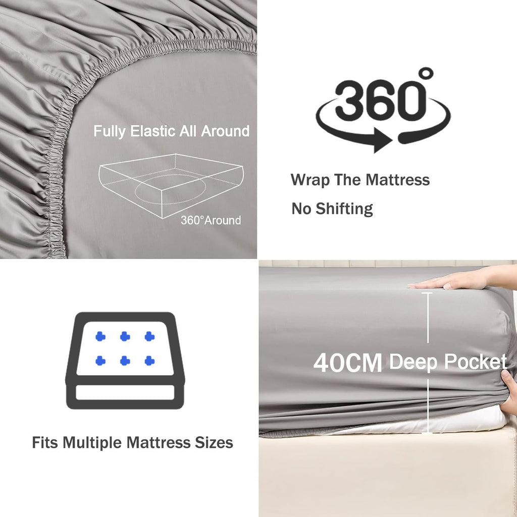 2 Piece Fitted Sheet Set- Fitted Sheet & Pillowcases -Breathable Bedding - Wrinkle, Fade, Stain Resistant- 40cm Deep Pocket Fitted Bed Sheet Set(Silver-gray,Single)