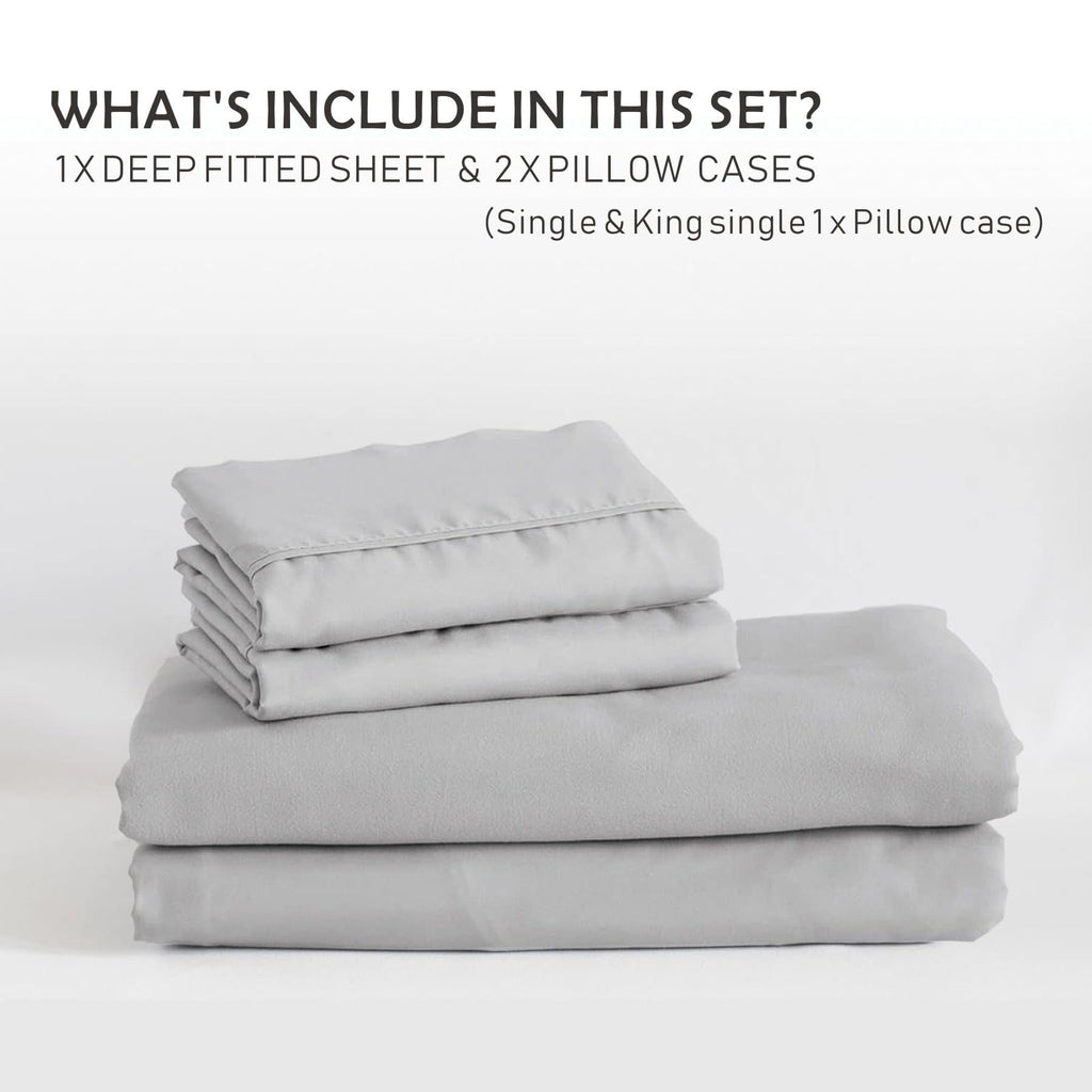 2 Piece Fitted Sheet Set- Fitted Sheet & Pillowcases -Breathable Bedding - Wrinkle, Fade, Stain Resistant- 40cm Deep Pocket Fitted Bed Sheet Set(Silver-gray,Single)