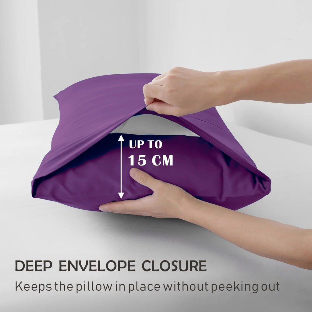 2 Piece Fitted Sheet Set- Fitted Sheet & Pillowcases -Breathable Bedding - Wrinkle, Fade, Stain Resistant- 40cm Deep Pocket Fitted Bed Sheet Set(Purple,Single)