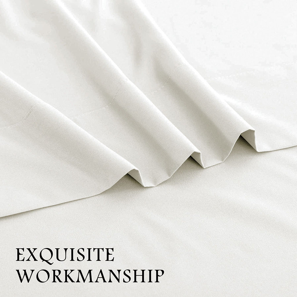 3 Piece Bed Sheet Set- Bedding Sheets & Pillowcases -Breathable Bedding - Wrinkle, Fade, Stain Resistant-Deep Pocket Flat Fitted Bed Sheet Set(Raw white,Single)