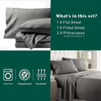 3 Piece Bed Sheet Set- Bedding Sheets & Pillowcases -Breathable Bedding - Wrinkle, Fade, Stain Resistant-Deep Pocket Flat Fitted Bed Sheet Set(Grey,Single)